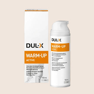 DUL-X Warm-Up Active product packaging on a beige background