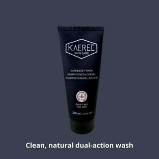 Black tube of KaeReL skin care product on a dark gray background