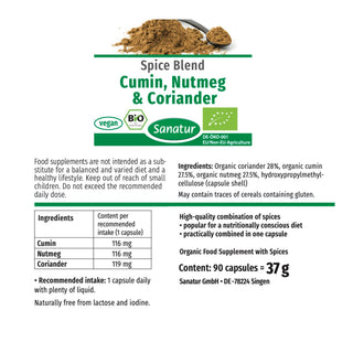 Sanatur Organic Cumin, Nutmeg & Coriander Spice Blend, 90 Vegan Capsules (37 g)