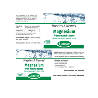 Sanatur Magnesium — 180 Capsules (99 g) | Marine Magnesium with Stinging Nettle | 90-Day Supply