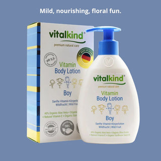 Vitalkind Vitamin Body Lotion for boys on a blue background
