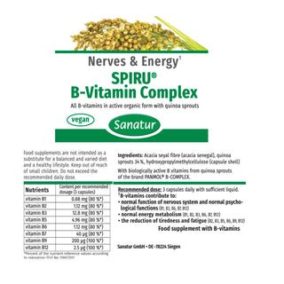 Sanatur SPIRU® B Vitamin-Complex — All 8 B-Vitamins from Spirulina | Vegan Capsules