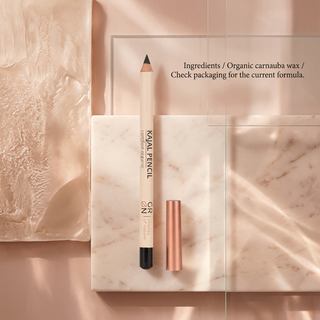 GRN Black Lava kajal pencil with organic carnauba wax ingredient text