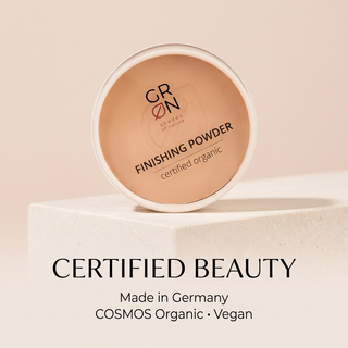 GRN Bamboo powder with Made in Germany, COSMOS Organic and Vegan text