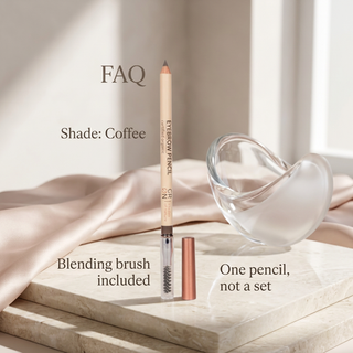 GRN Coffee eyebrow pencil FAQ with shade and included blending brush