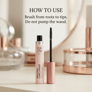 How to use GRN Long Lashes Black Onyx mascara: brush from roots to tips and do not pump the wand