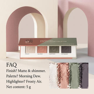 GRN Morning Dew palette FAQ matte and shimmer Frosty Air highlighter net content 5 g