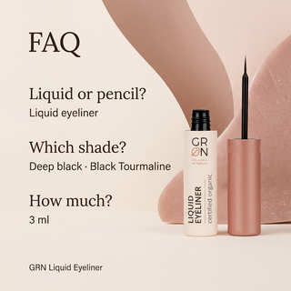 GRN eyeliner FAQ: liquid format, deep black Black Tourmaline shade and 3 ml contents.