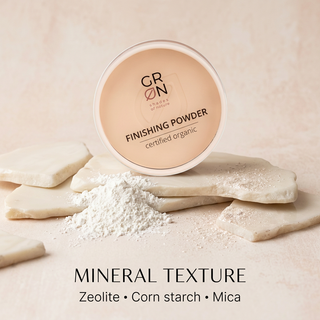 GRN White Ash finishing powder with zeolite, corn starch and mica mineral texture theme