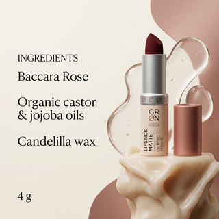 GRN Baccara Rose matte lipstick 4 g with organic castor and jojoba oils and candelilla wax