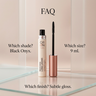 GRN Long Lashes mascara FAQ: Black Onyx shade, 9 ml size and subtle gloss finish