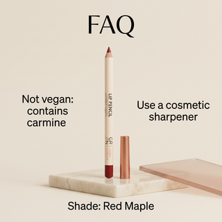 GRN Red Maple FAQ: contains carmine, not vegan, sharpen with a cosmetic sharpener