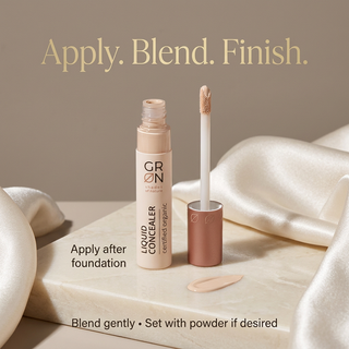 GRN Light Wheat concealer with English application and blending instructions