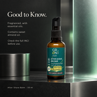 GRN after shave balm ingredient information: fragrance, essential oils and sweet almond oil