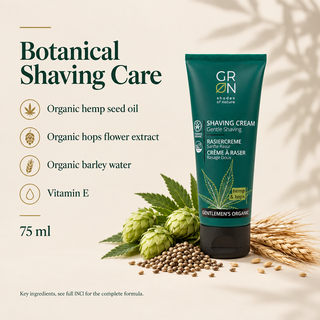 GRN For Men Shaving Cream 75 ml with organic hemp seed oil, hops, barley water and vitamin E