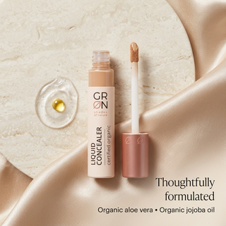 GRN Beige Oat concealer with organic aloe vera and jojoba oil ingredient information