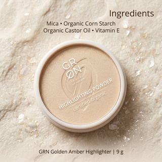 GRN Golden Amber highlighter 9 g with mica, organic corn starch, organic castor oil and vitamin E