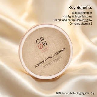 GRN Golden Amber highlighter key benefits: radiant shimmer and natural-looking glow