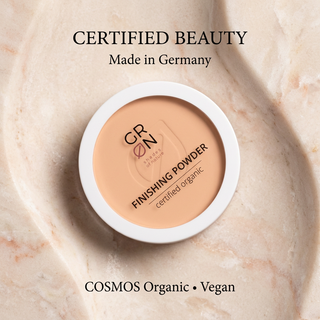 GRN Pine finishing powder with Made in Germany, COSMOS Organic and Vegan text