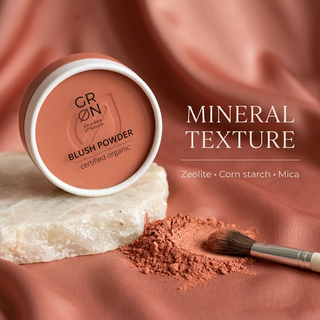 GRN Coral Reef blush with zeolite, corn starch and mica ingredient text
